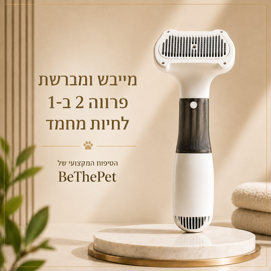 מייבש ומברשת פרווה 2 ב-1 לחיות מחמד - הטיפוח המקצועי של BeThePet
